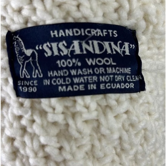 Sisandina Womens One Size 100% Wool Full Zip Fringe Hem Cardigan Cream Belted - Picture 5 of 5